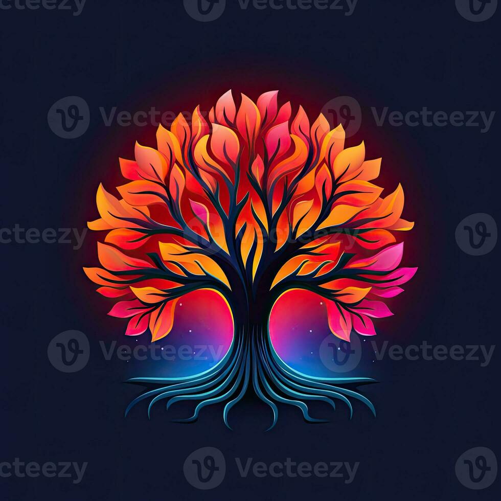 arbre néon logo icône tatouage emblème clipart illustration élément vecteur clair Couper esp png photo