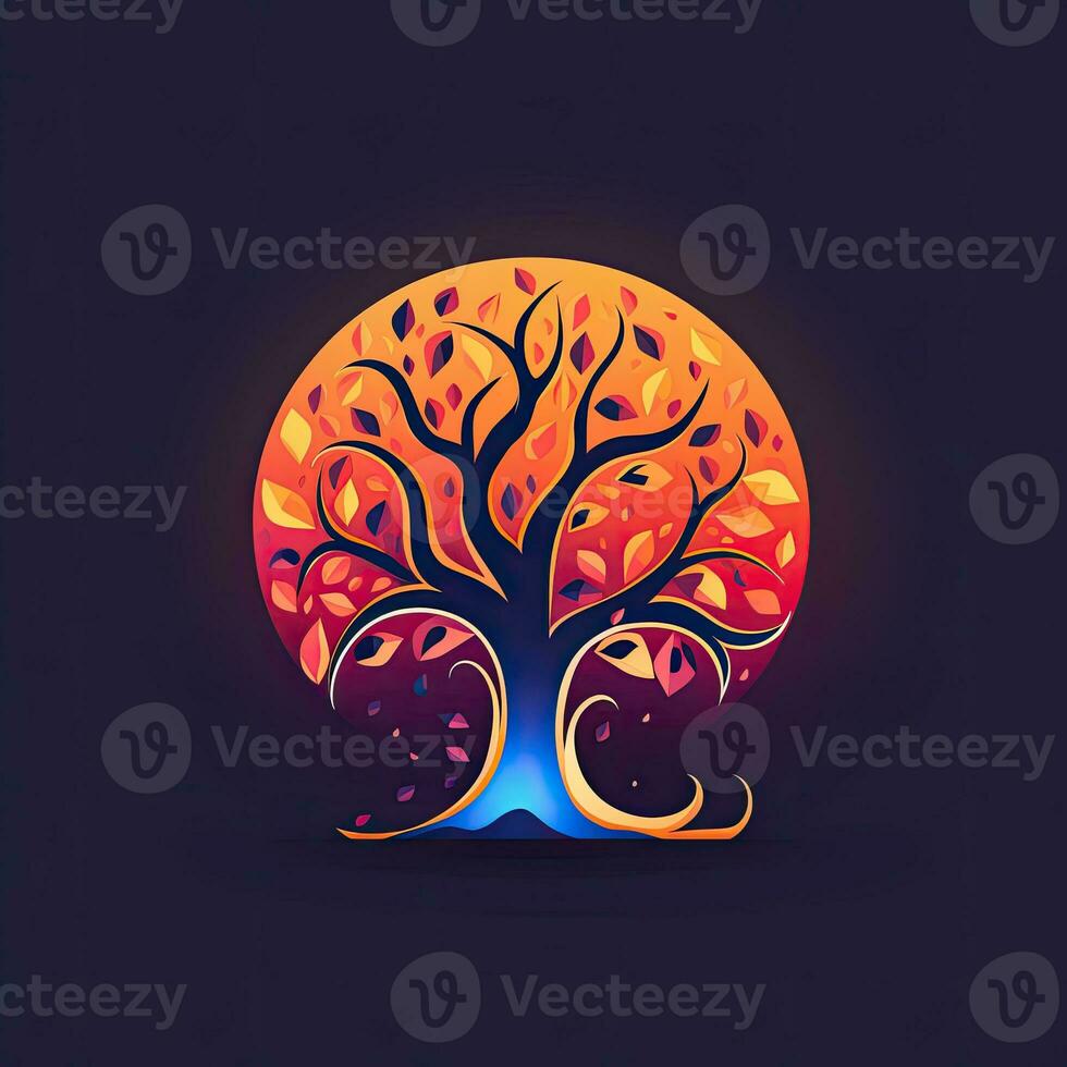 arbre néon logo icône tatouage emblème clipart illustration élément vecteur clair Couper esp png photo