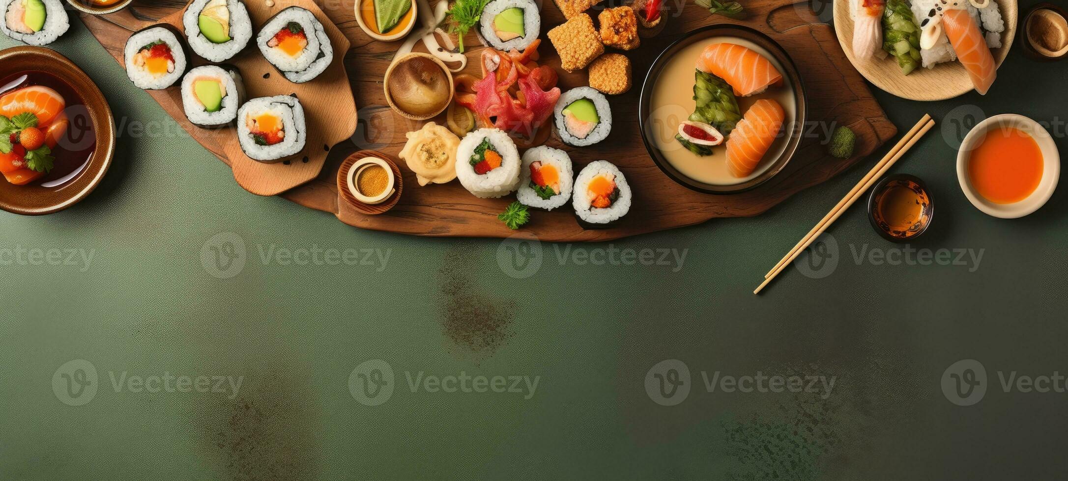 Sushi Rouleaux bannière gratuit espace texte maquette vite nourriture Haut vue vide professionnel phonographie photo