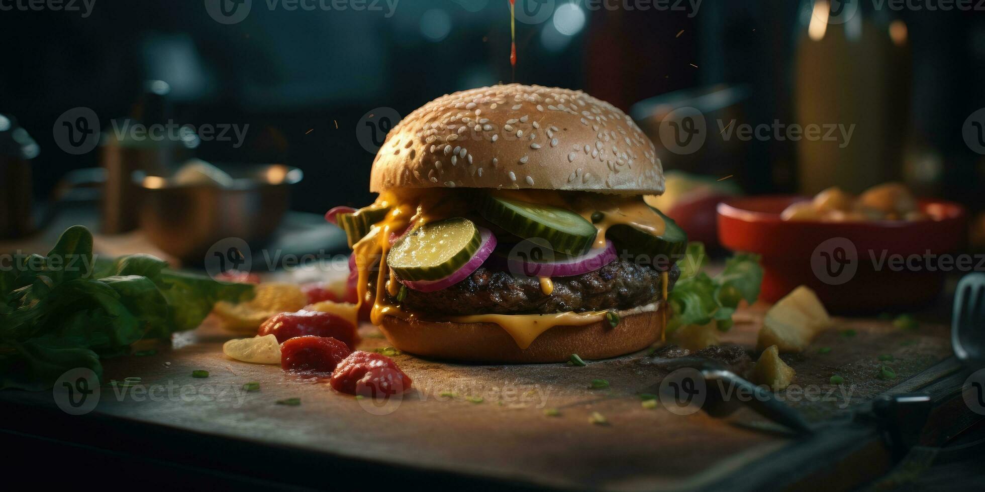gros Burger fromage professionnel studio nourriture la photographie social médias élégant en tissu moderne un d photo
