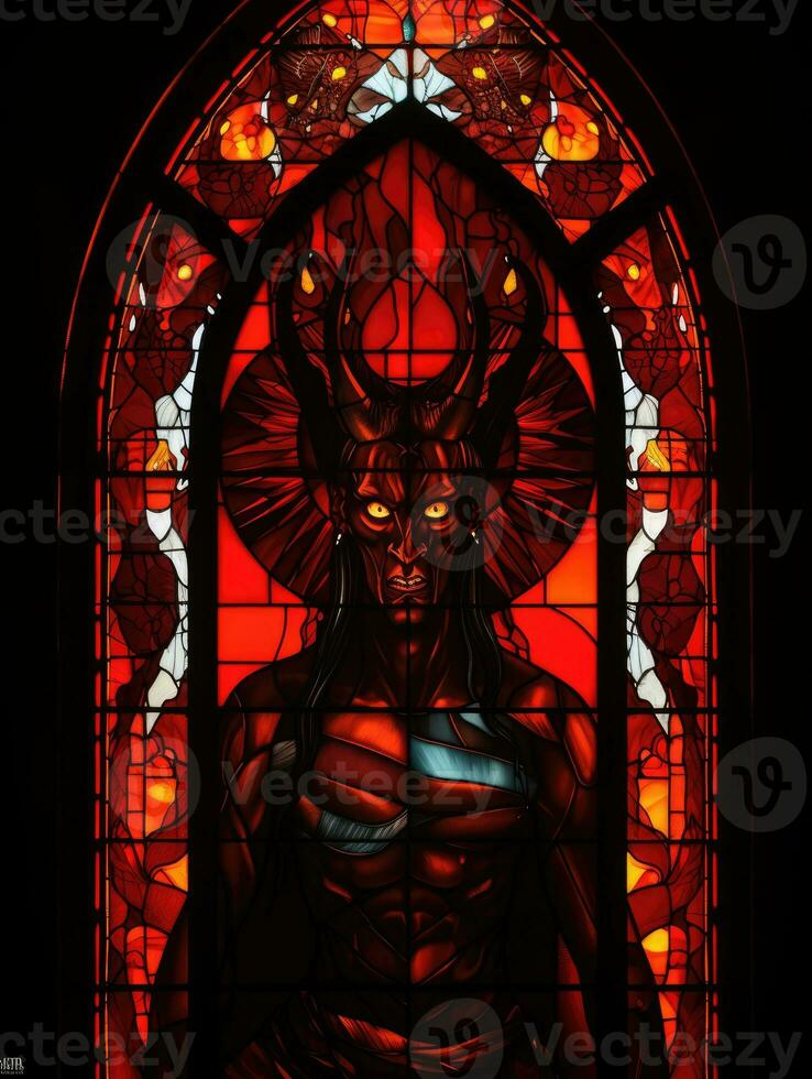 diable Satan mal coloré verre fenêtre mosaïque religieux collage ouvrages d'art rétro ancien religion photo