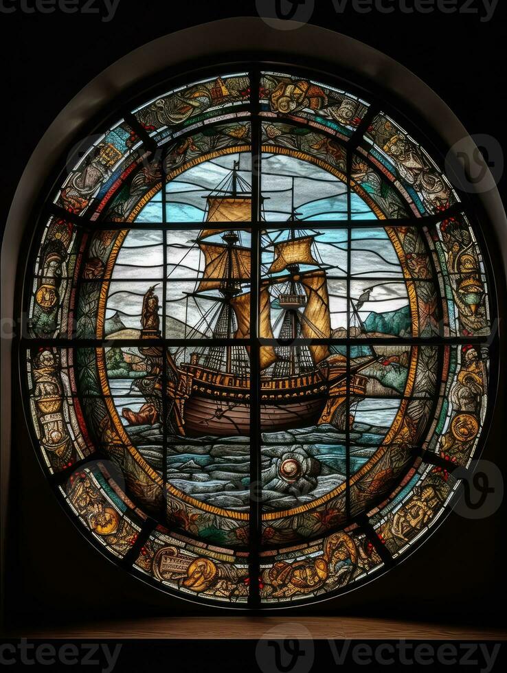navire mer coloré verre fenêtre mosaïque religieux collage ouvrages d'art rétro ancien texturé religion photo
