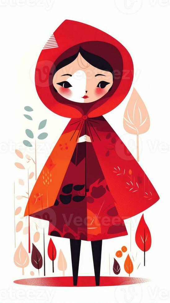 peu rouge équitation capuche Conte de fée personnage dessin animé illustration fantaisie mignonne dessin livre art photo