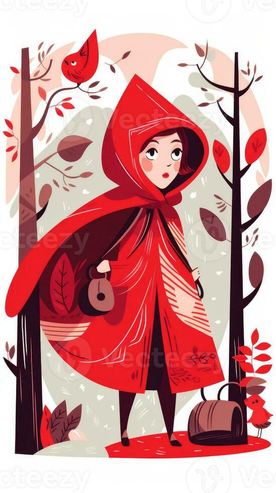 peu rouge équitation capuche Conte de fée personnage dessin animé illustration fantaisie mignonne dessin livre art photo