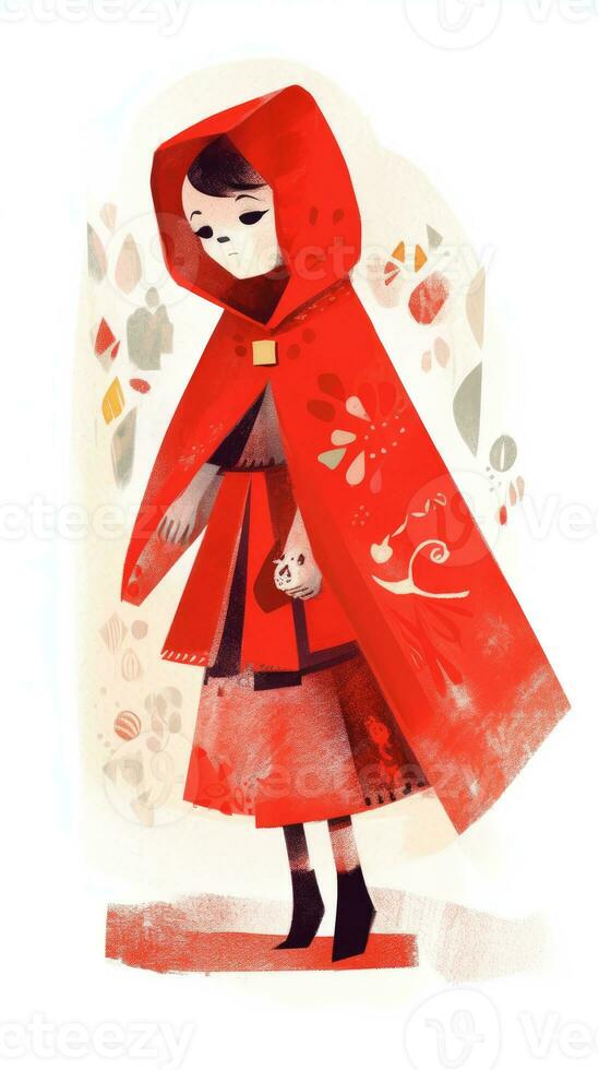 peu rouge équitation capuche Conte de fée personnage dessin animé illustration fantaisie mignonne dessin livre art photo