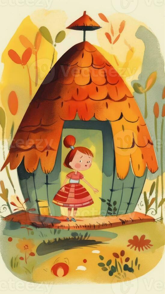 forêt cabane maison Conte de fée personnage dessin animé illustration fantaisie mignonne dessin livre art graphique photo