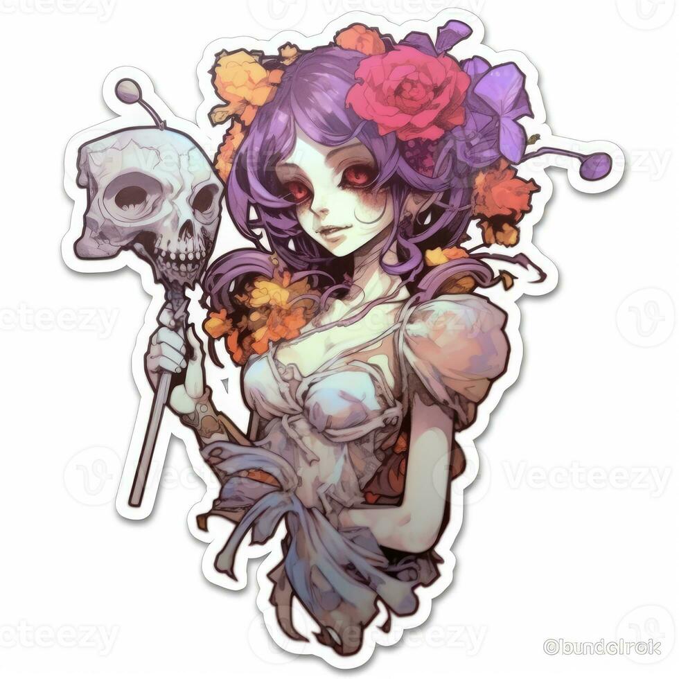 Fée fille démon fleurs tatouage autocollant illustration Halloween effrayant terrifiant horreur fou diable photo