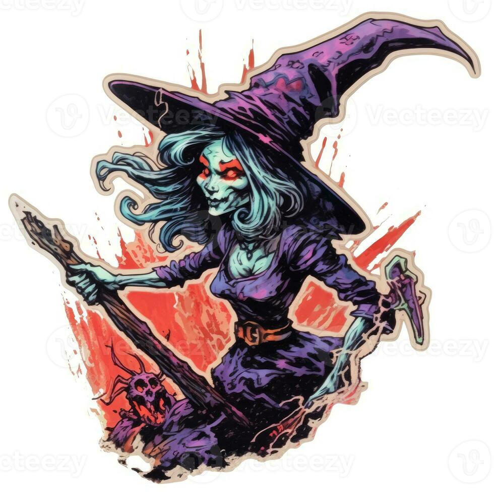 sorcière fou tatouage autocollant illustration Halloween effrayant terrifiant horreur fou diable photo