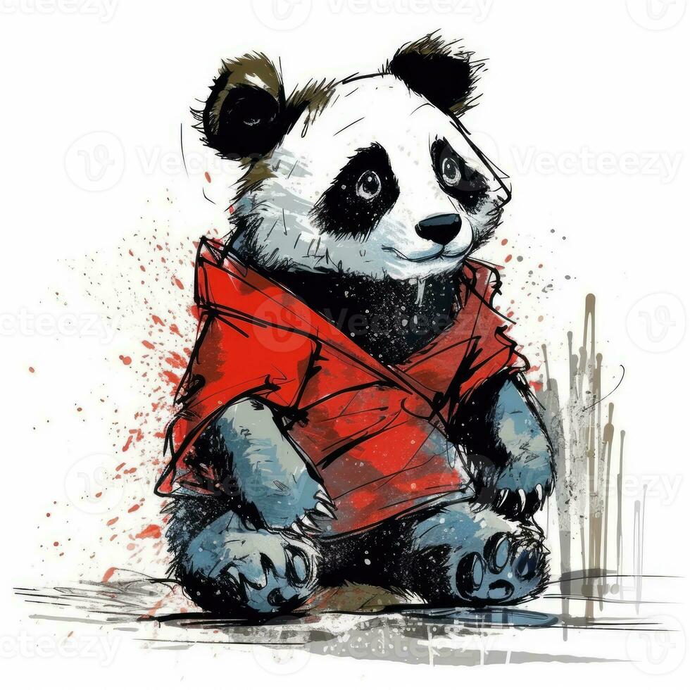 fou Panda esquisser caricature accident vasculaire cérébral griffonnage illustration vecteur main tiré mascotte clipart photo