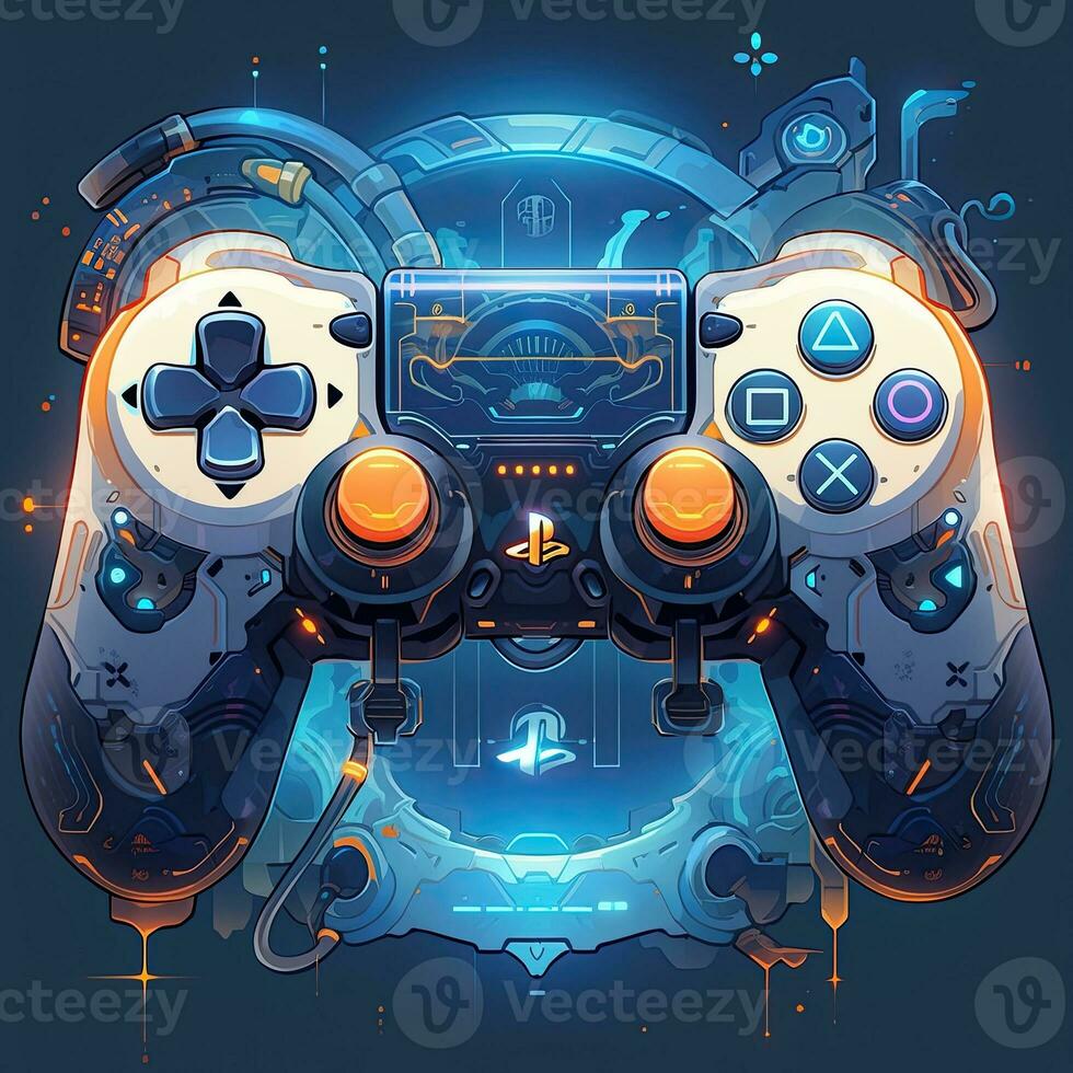 console double choc manette de jeu anime futuriste illustration mystique fantaisie art embrasé numérique photo