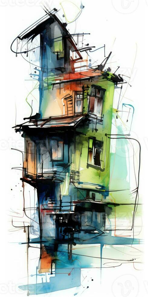 maison bâtiment la tour abstrait moderne art La peinture collage Toile expression illustration ouvrages d'art photo