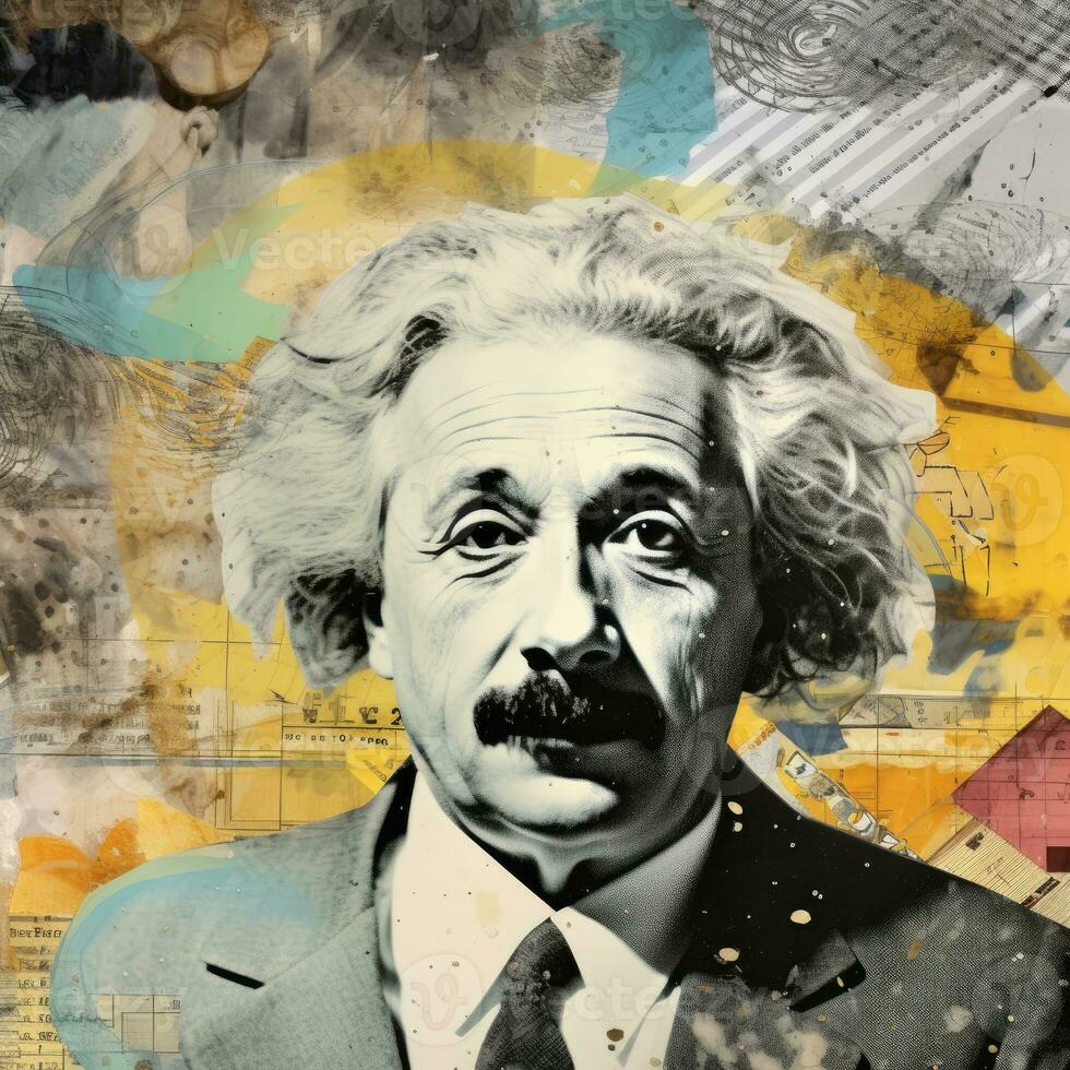 Einstein visage abstrait collage album Jaune rétro ancien surréaliste illustration photo