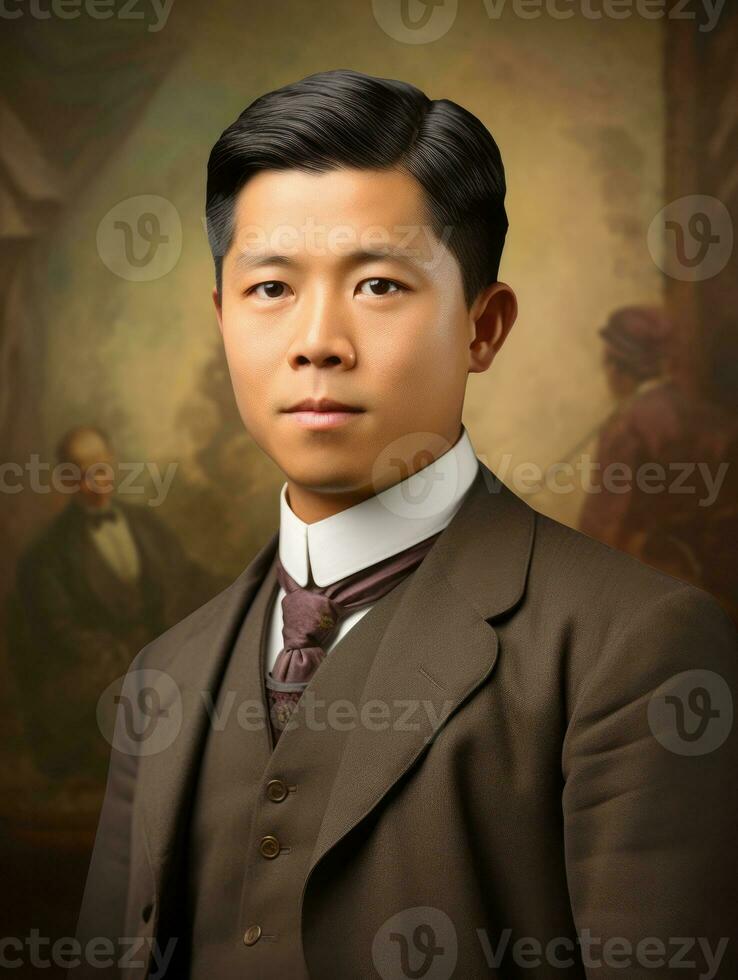 asiatique homme de le de bonne heure années 1900 coloré vieux photo ai génératif