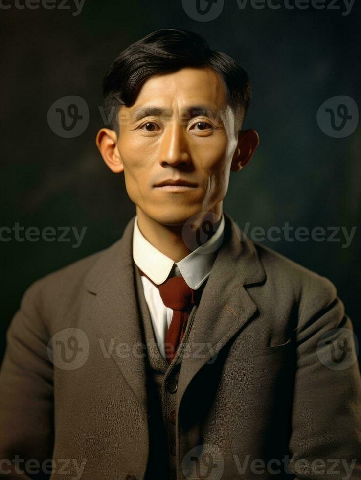 asiatique homme de le de bonne heure années 1900 coloré vieux photo ai génératif