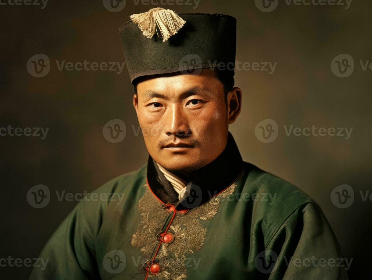 asiatique homme de le de bonne heure années 1900 coloré vieux photo ai génératif