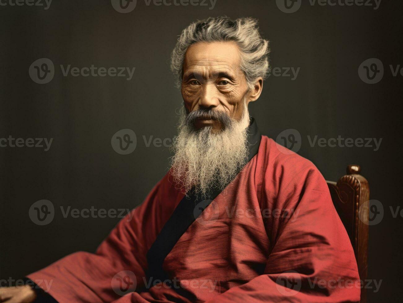 asiatique homme de le de bonne heure années 1900 coloré vieux photo ai génératif