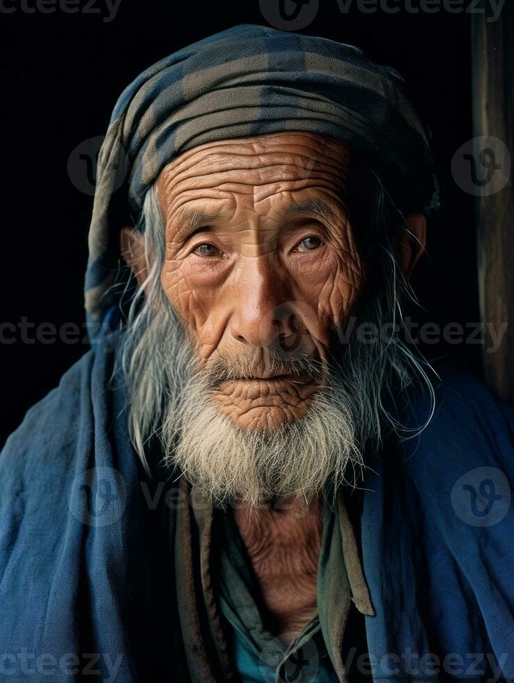 asiatique homme de le de bonne heure années 1900 coloré vieux photo ai génératif