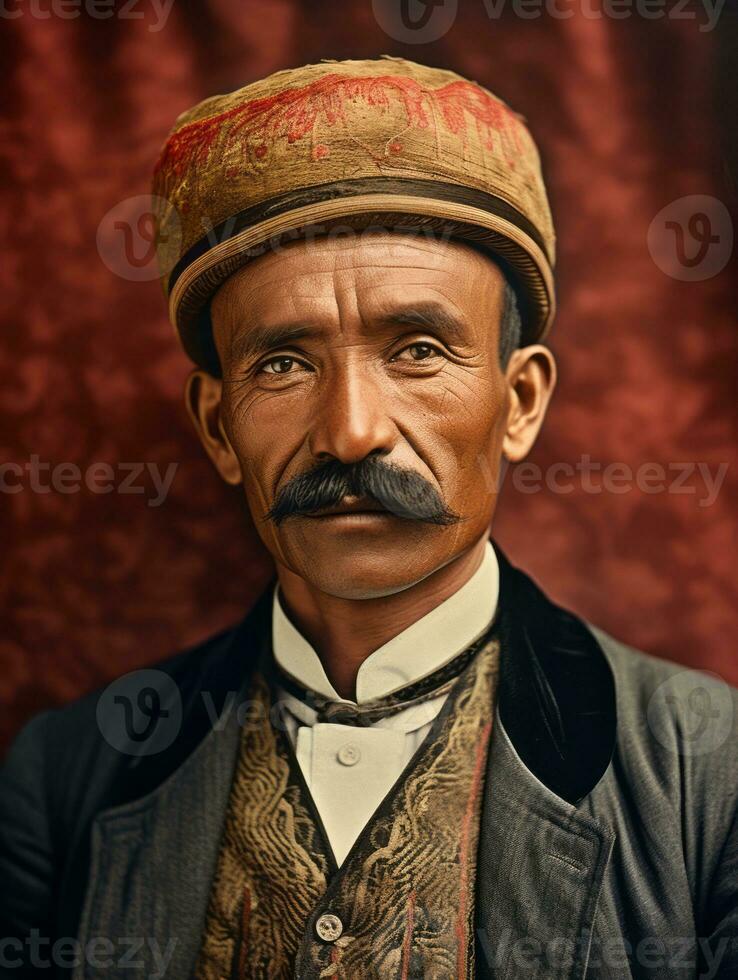 asiatique homme de le de bonne heure années 1900 coloré vieux photo ai génératif