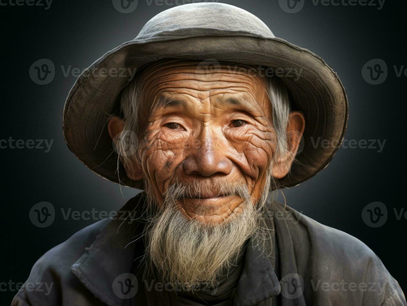 asiatique homme de le de bonne heure années 1900 coloré vieux photo ai génératif