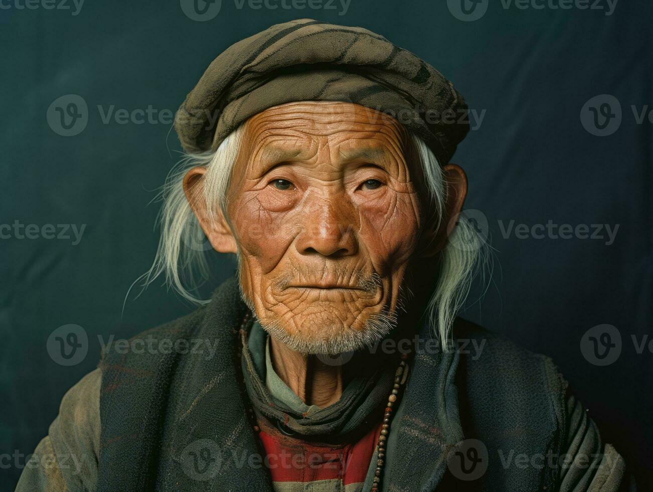 asiatique homme de le de bonne heure années 1900 coloré vieux photo ai génératif