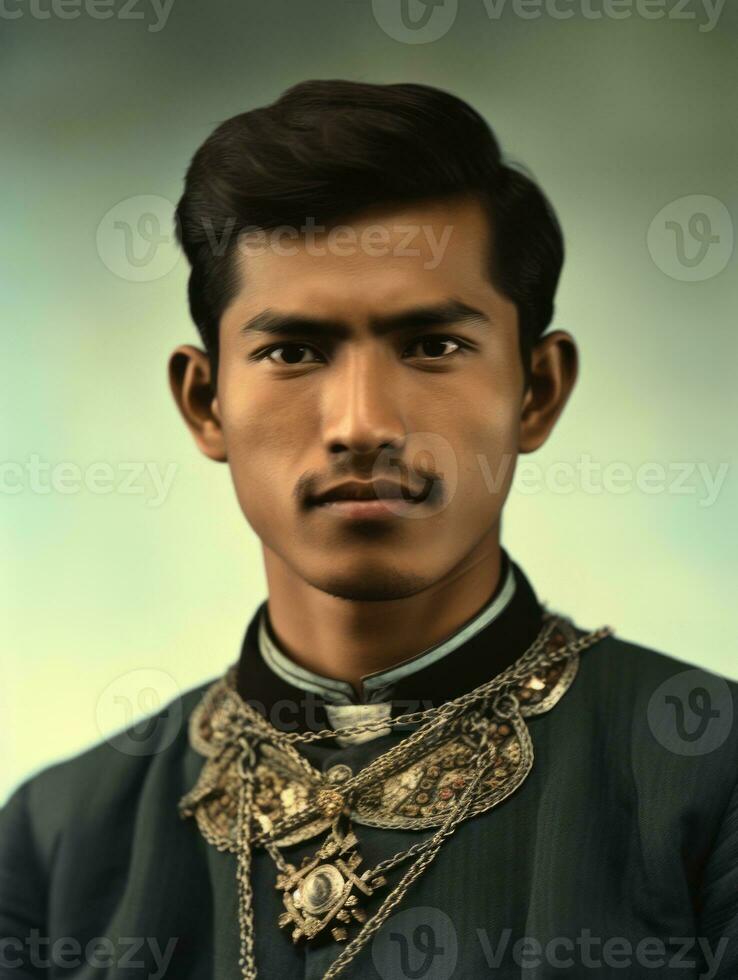 asiatique homme de le de bonne heure années 1900 coloré vieux photo ai génératif