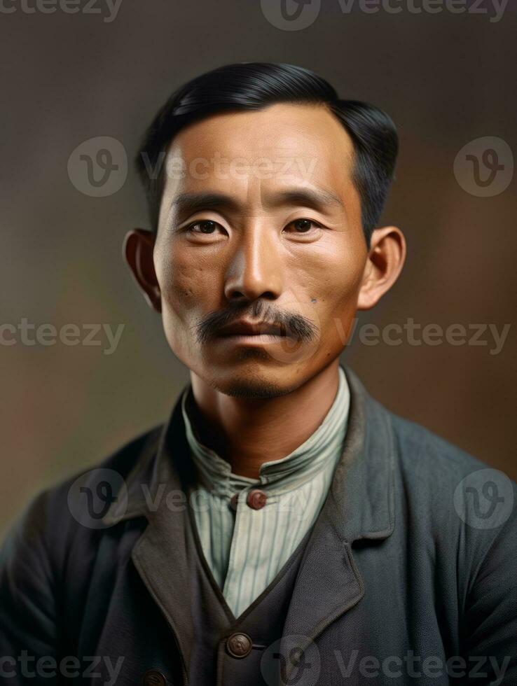 asiatique homme de le de bonne heure années 1900 coloré vieux photo ai génératif