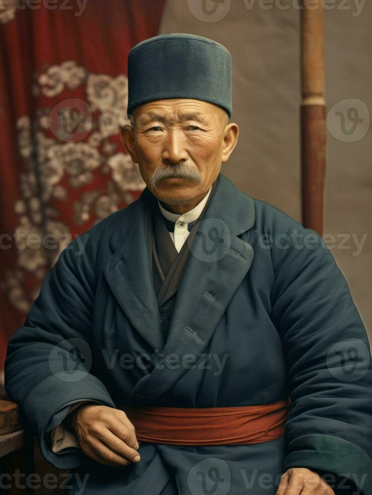 asiatique homme de le de bonne heure années 1900 coloré vieux photo ai génératif