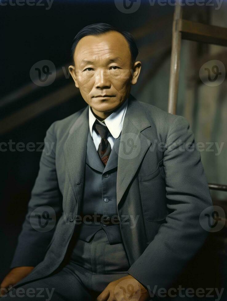 asiatique homme de le de bonne heure années 1900 coloré vieux photo ai génératif