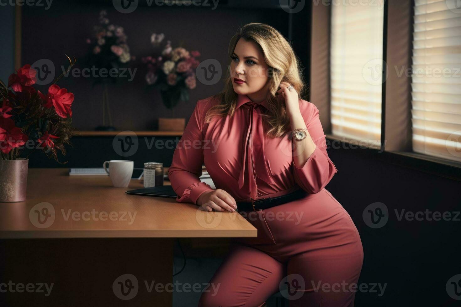 élégant grande taille femme directeur dans une professionnel tenue ai génératif photo