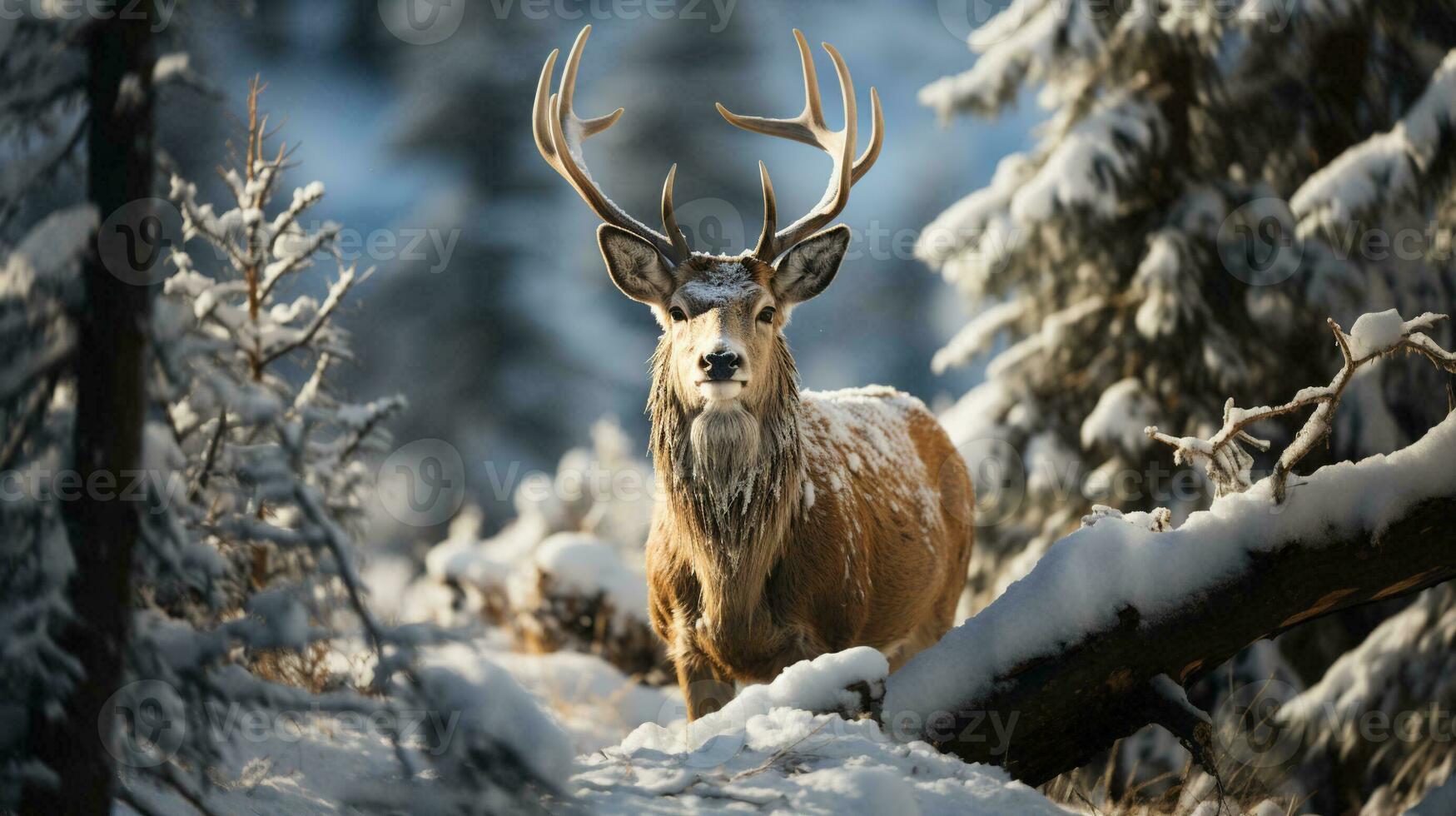 une majestueux cornu jachère cerf mâle dans le hivernal région sauvage. génératif ai. photo