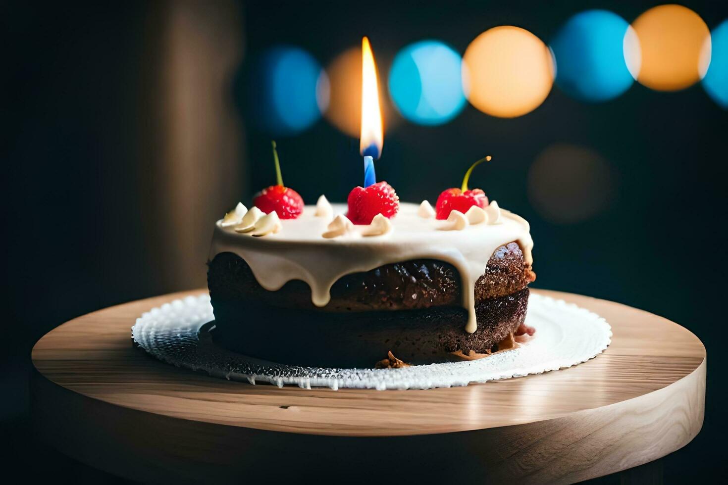 une anniversaire gâteau avec une Cerise sur Haut. généré par ai photo