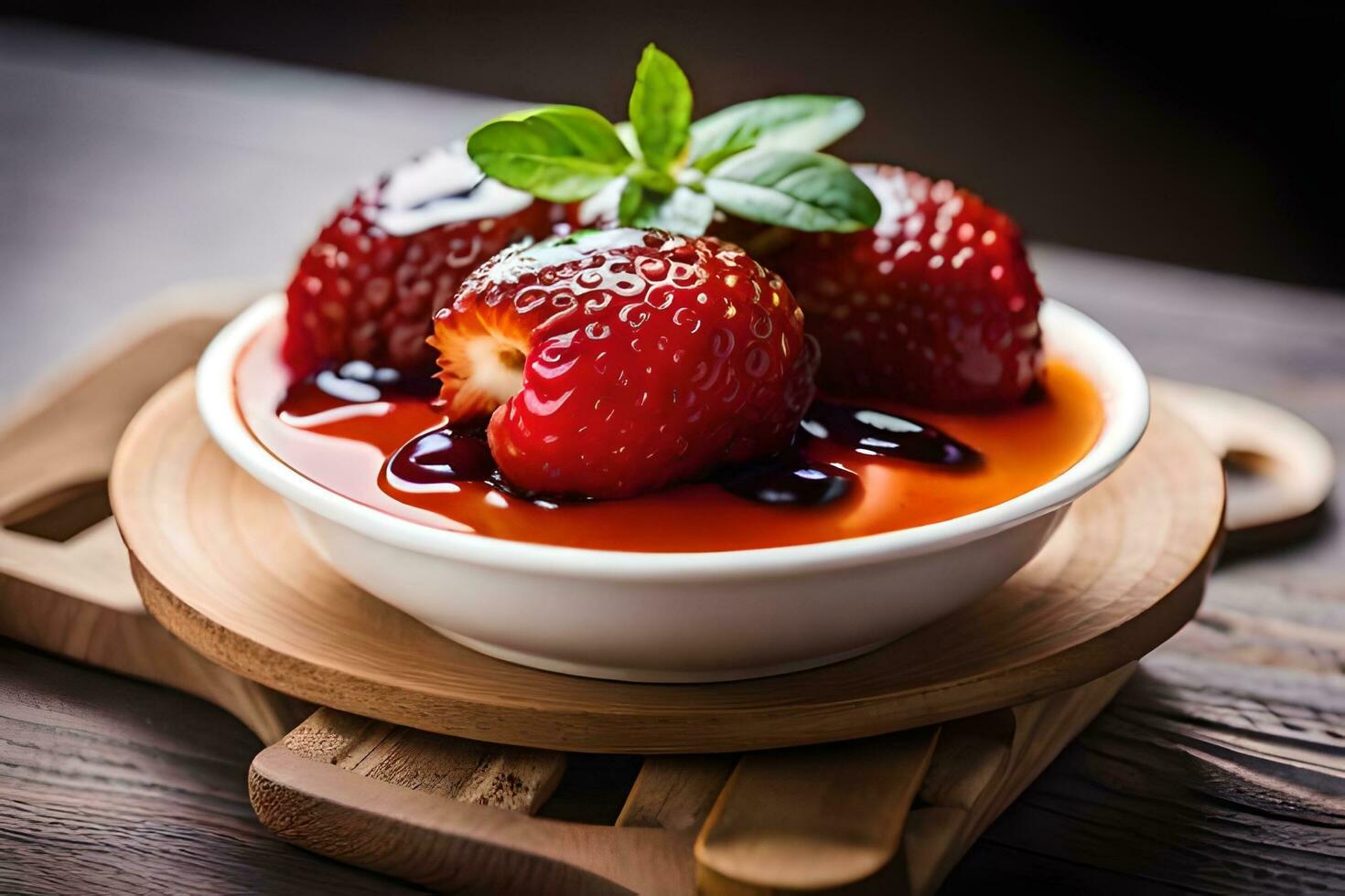 deux des fraises sont dans une bol avec une cuillère. généré par ai photo