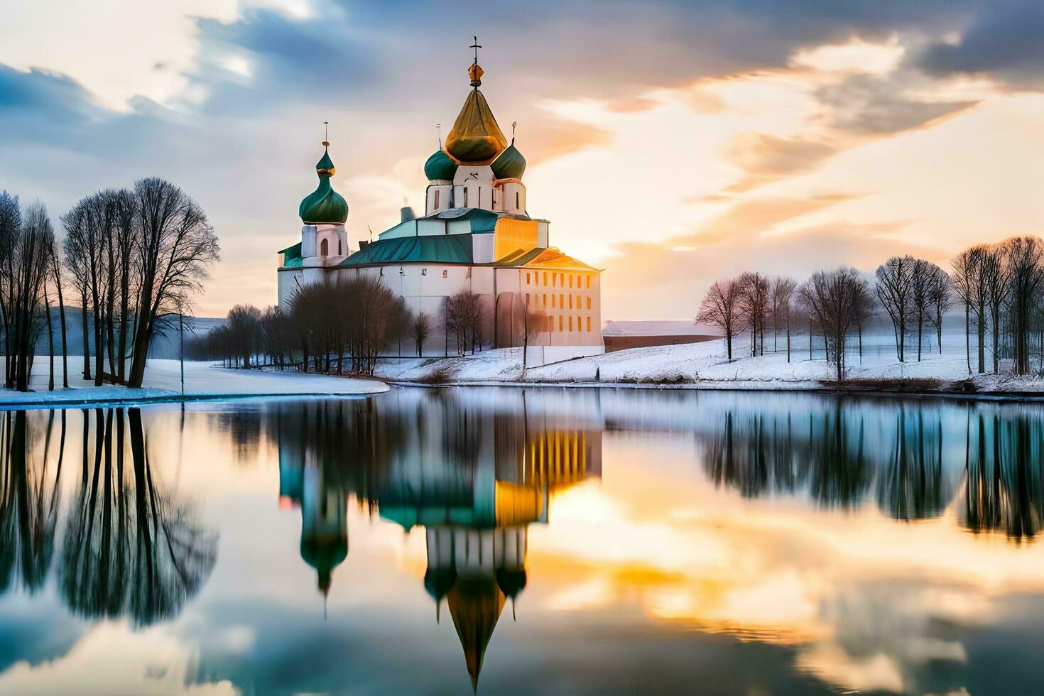 le église de le saint traverser dans le l'hiver. généré par ai photo