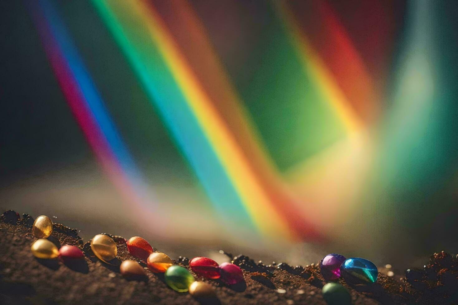 une arc en ciel est vu dans le Contexte de une photo. généré par ai photo