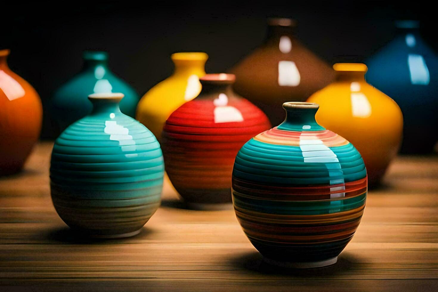 coloré des vases sur une en bois tableau. généré par ai photo