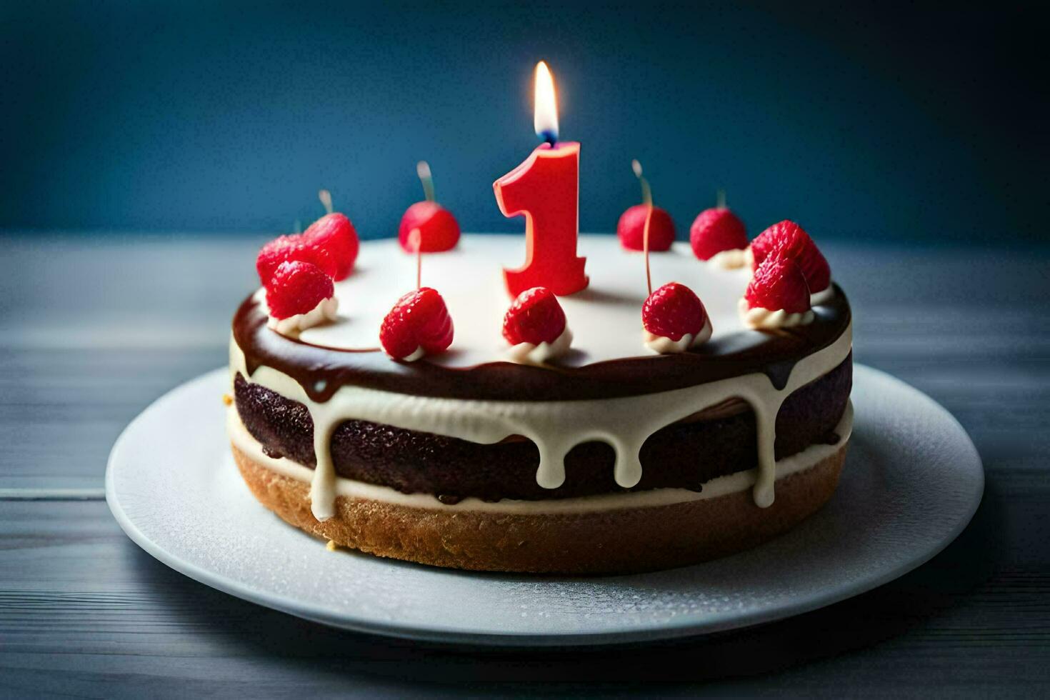 une anniversaire gâteau avec une bougie sur Haut. généré par ai photo