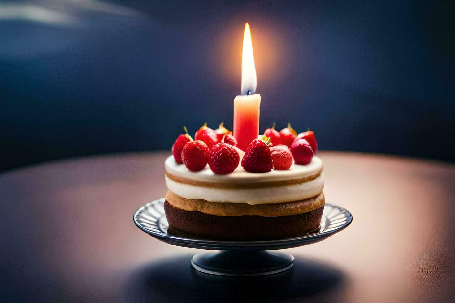 une anniversaire gâteau avec une Célibataire bougie. généré par ai photo