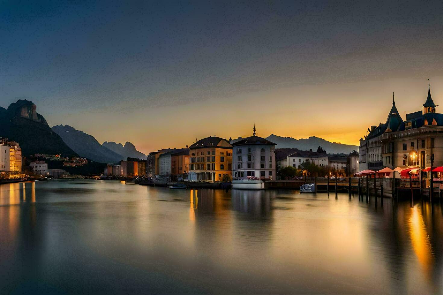 le ville de Luzern à le coucher du soleil. généré par ai photo