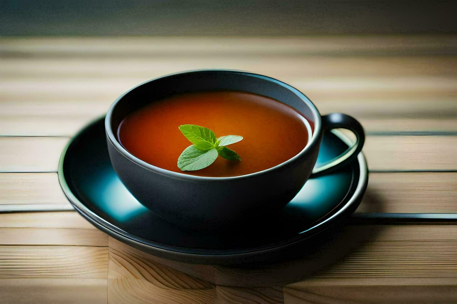 une tasse de thé sur une en bois tableau. généré par ai photo