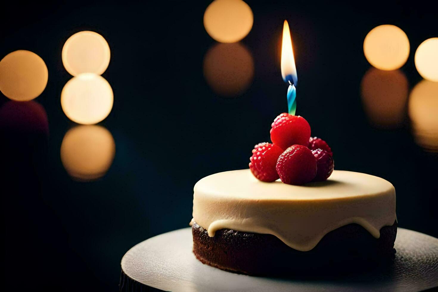 une anniversaire gâteau avec une Célibataire bougie. généré par ai photo