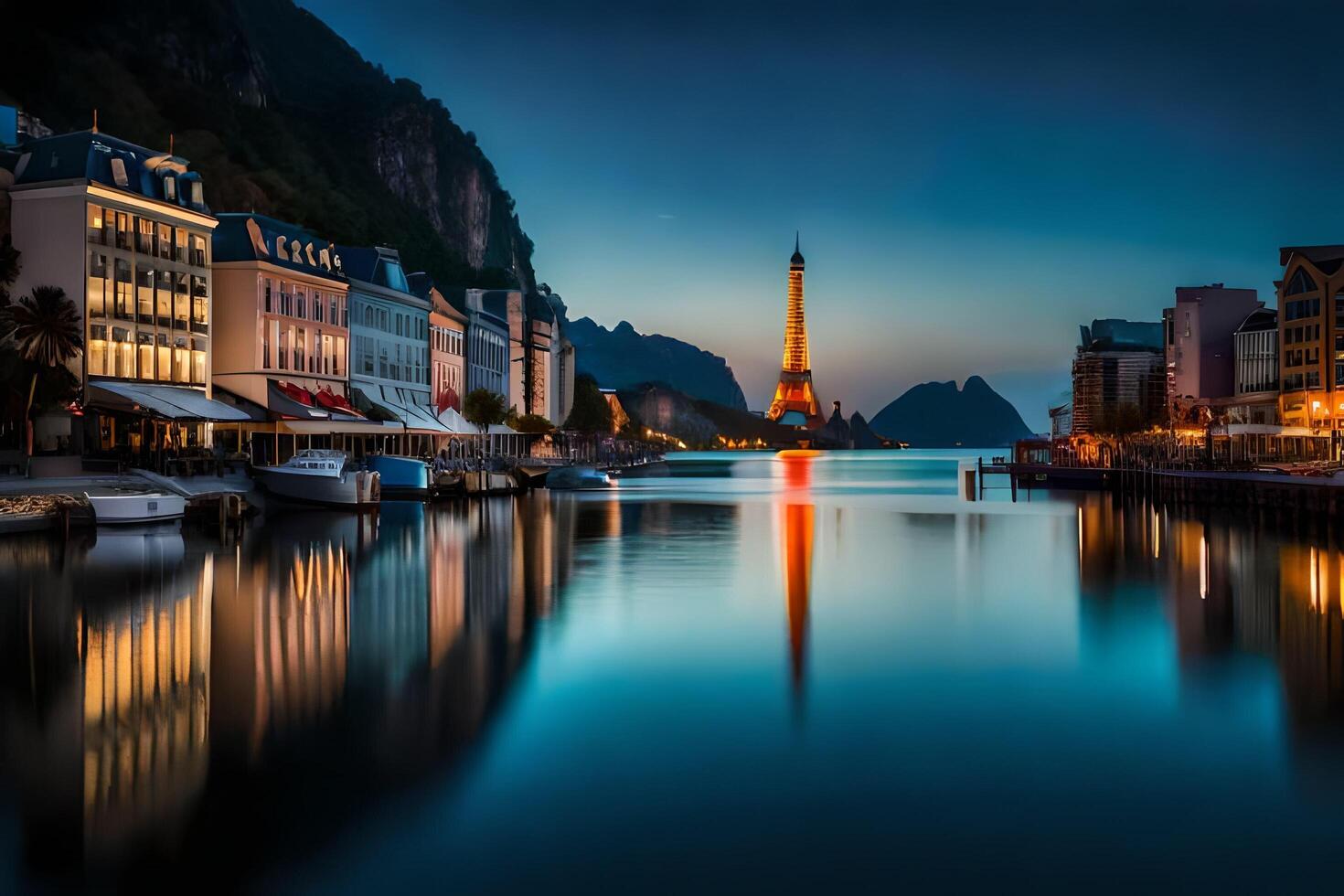 le Eiffel la tour dans le soir. généré par ai photo