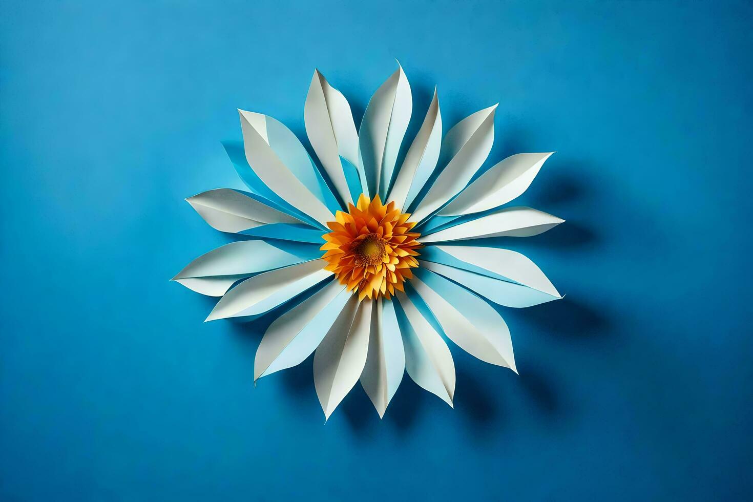 une blanc papier fleur sur une bleu Contexte. généré par ai photo