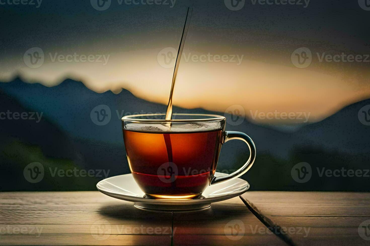 une tasse de thé sur une en bois tableau. généré par ai photo