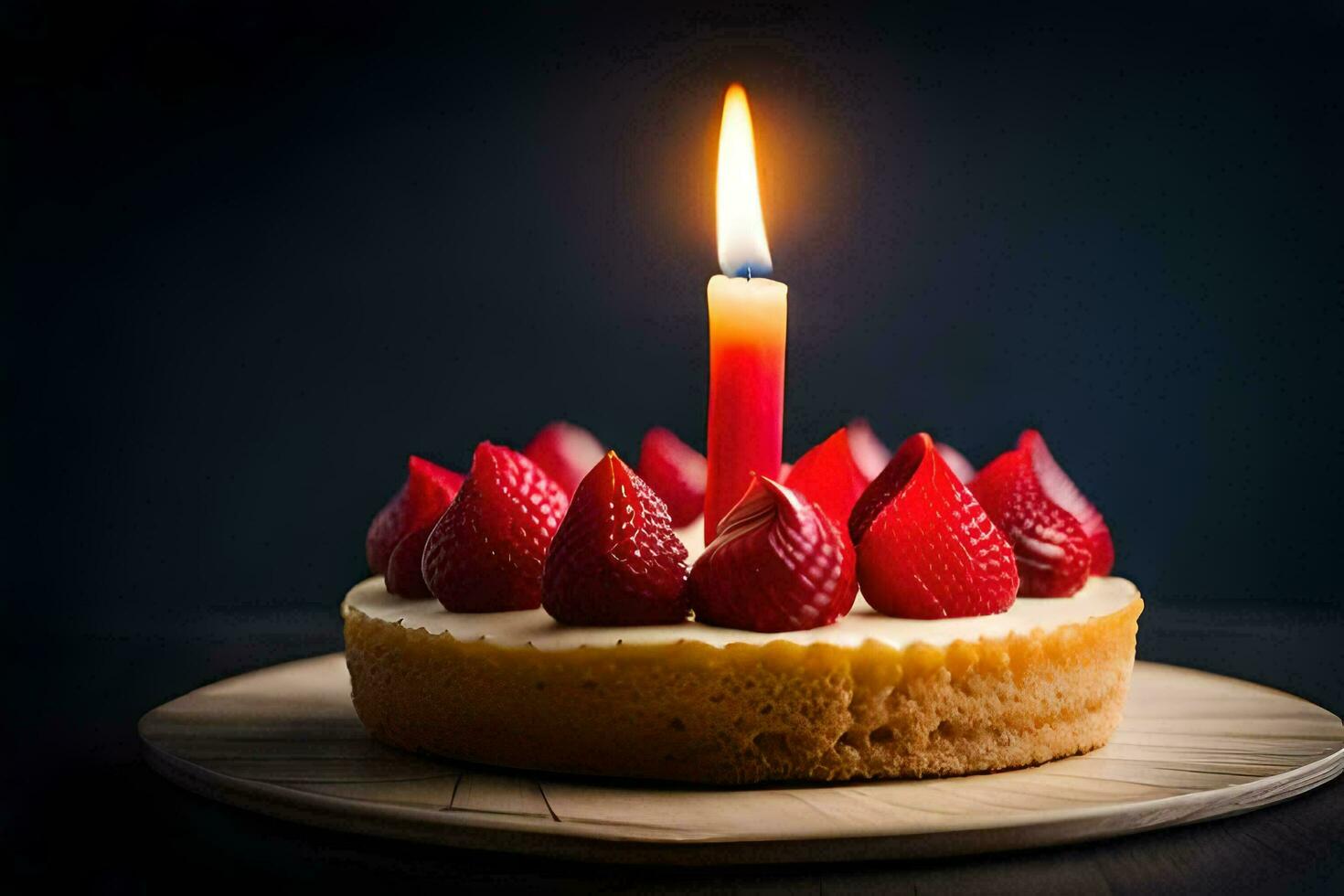 une anniversaire gâteau avec une Célibataire bougie. généré par ai photo