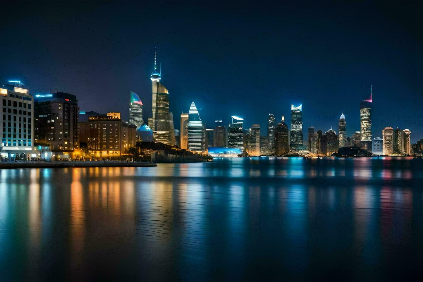 le Chicago horizon à nuit. généré par ai photo