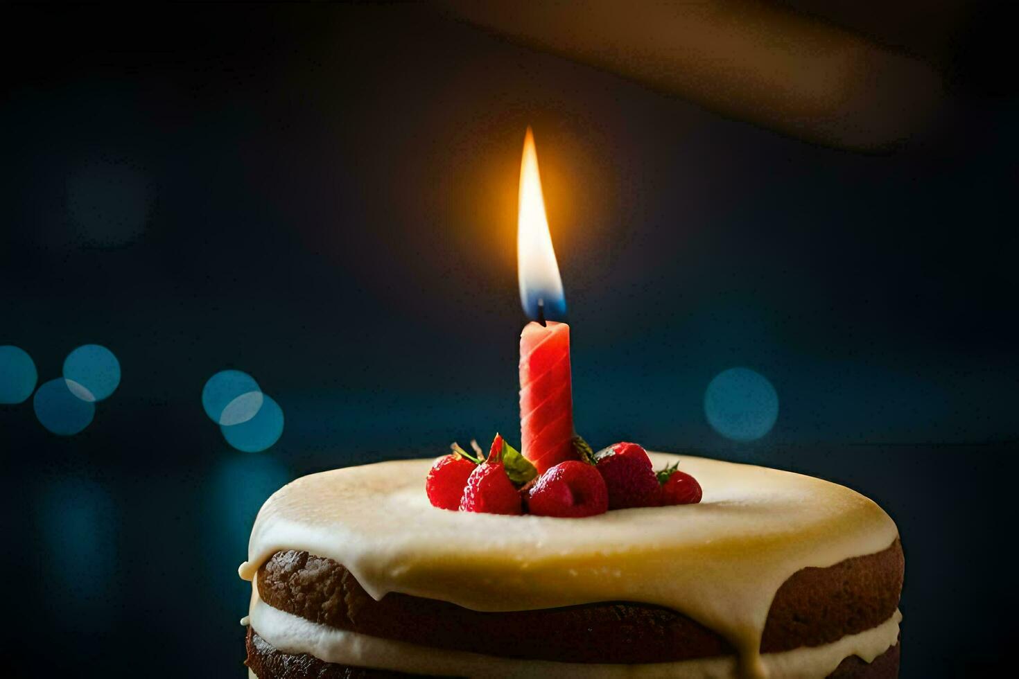 une anniversaire gâteau avec une Célibataire bougie. généré par ai photo