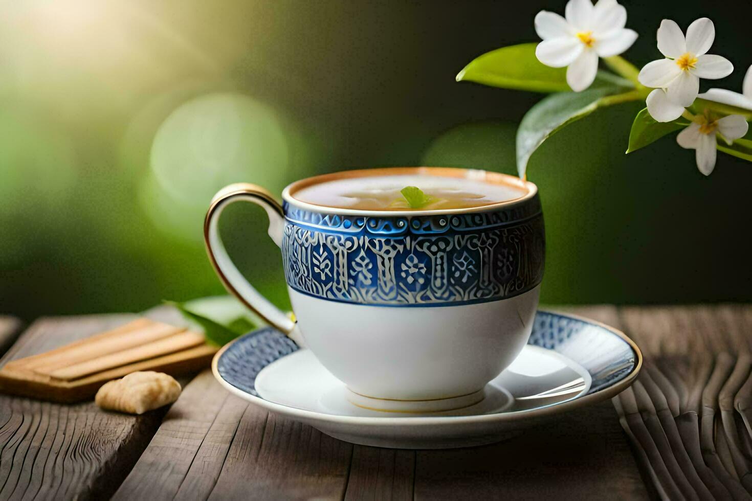 une tasse de thé sur une en bois tableau. généré par ai photo