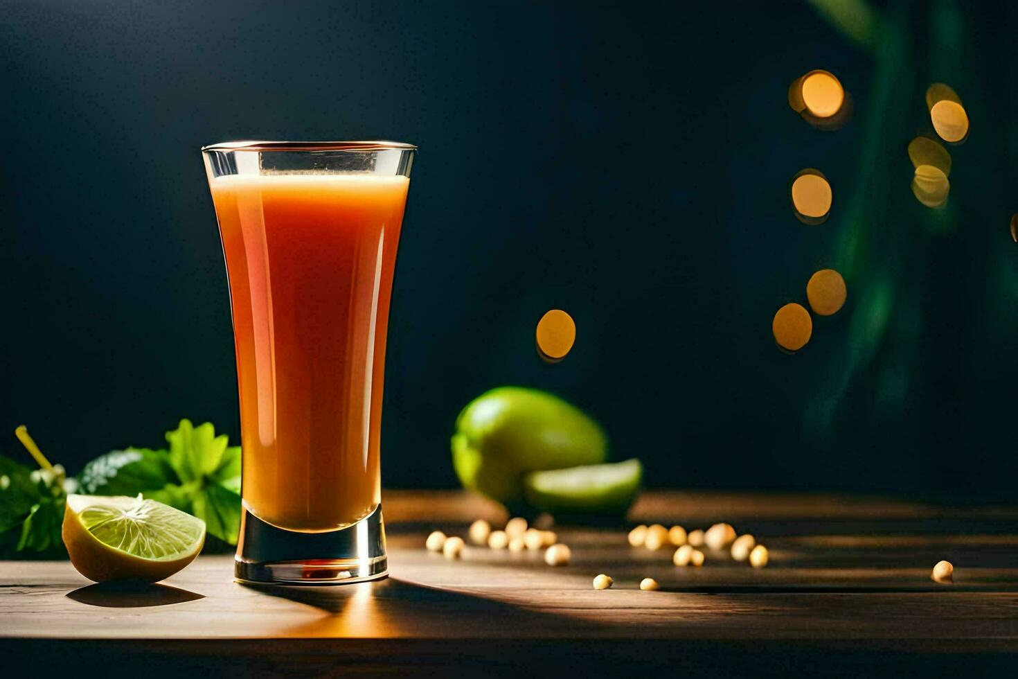 une verre de jus avec citron vert et coriandre. généré par ai photo