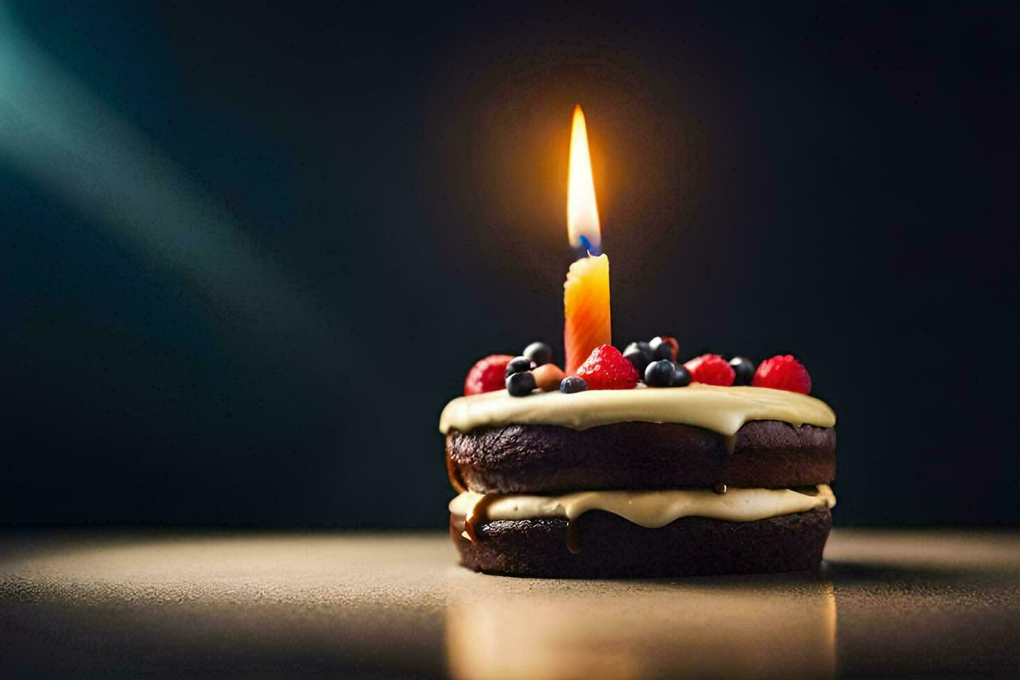 une anniversaire gâteau avec une Célibataire bougie. généré par ai photo