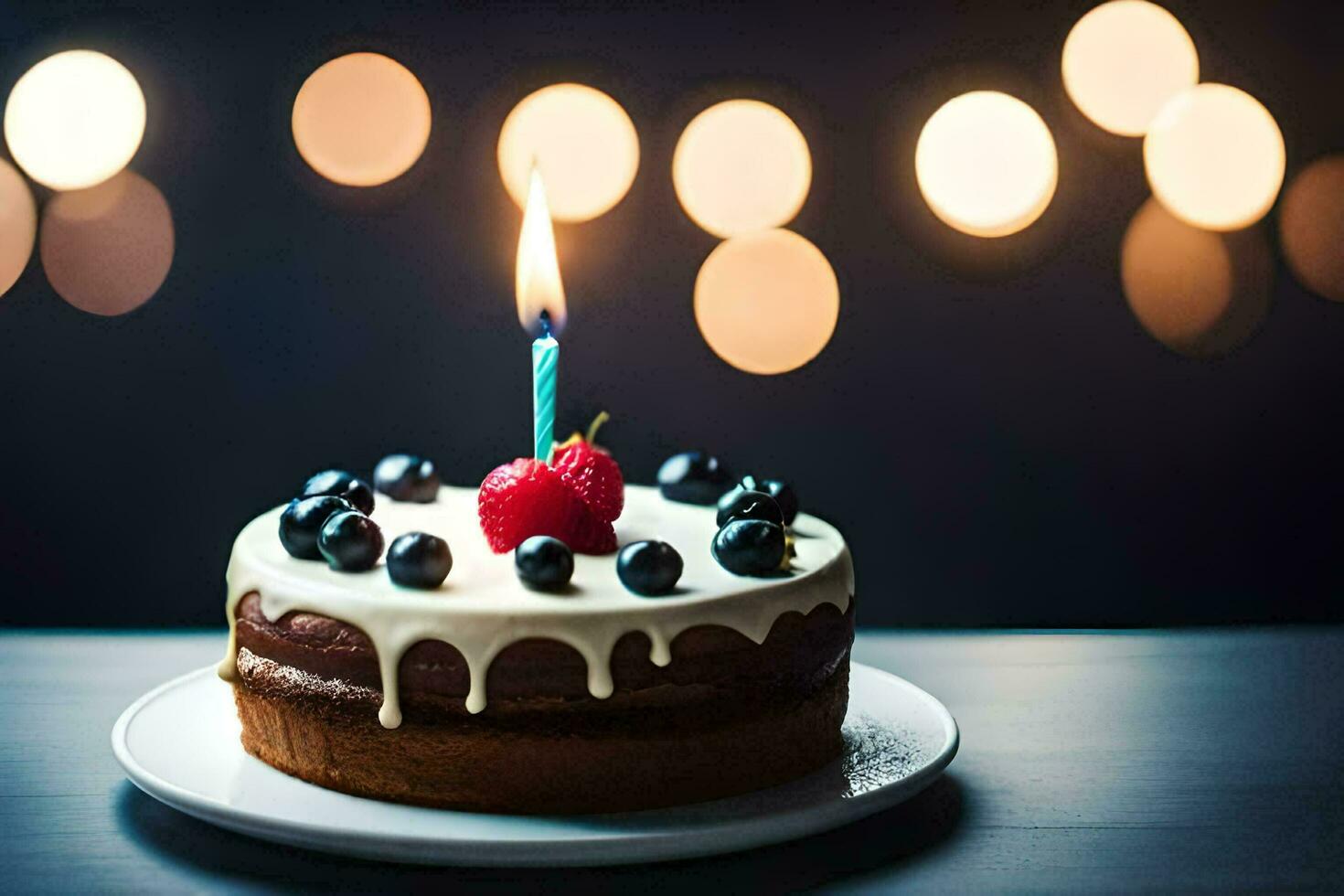 une anniversaire gâteau avec une Célibataire bougie sur Haut. généré par ai photo